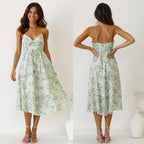 Damen Midikleid mit Floralem Muster und Verstellbaren Spaghettiträgern R&B