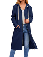 Damen Long Hoodie-Jacke aus bequemen Sweatmaterial mit Taschen R&B
