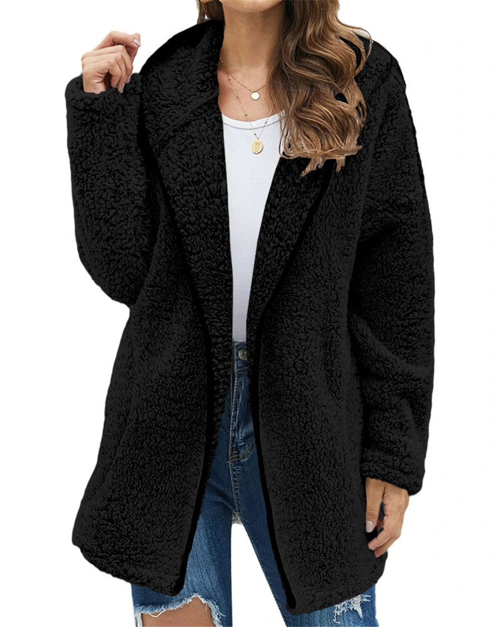 Damen Flauschige Kapuzenjacke im oversized Schnitt mit Eingrifftaschen und Reißverschluss R&B