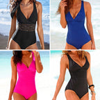 Damen Einteiliger Badeanzug mit figurformendem Design und tiefem V-Ausschnitt R&B