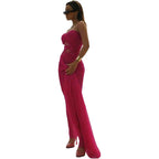 Damen Elegantes trägerloses Maxikleid mit raffinierten Drapierungen und transparenter Optik R&B