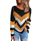 Damen Modischer Strickpullover mit Chevron-Muster und lockerer Passform R&B