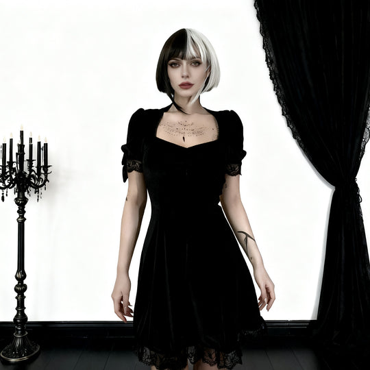 Damen Verspieltes Mini-Kleid mit Puffärmeln und zarter Spitze R&B
