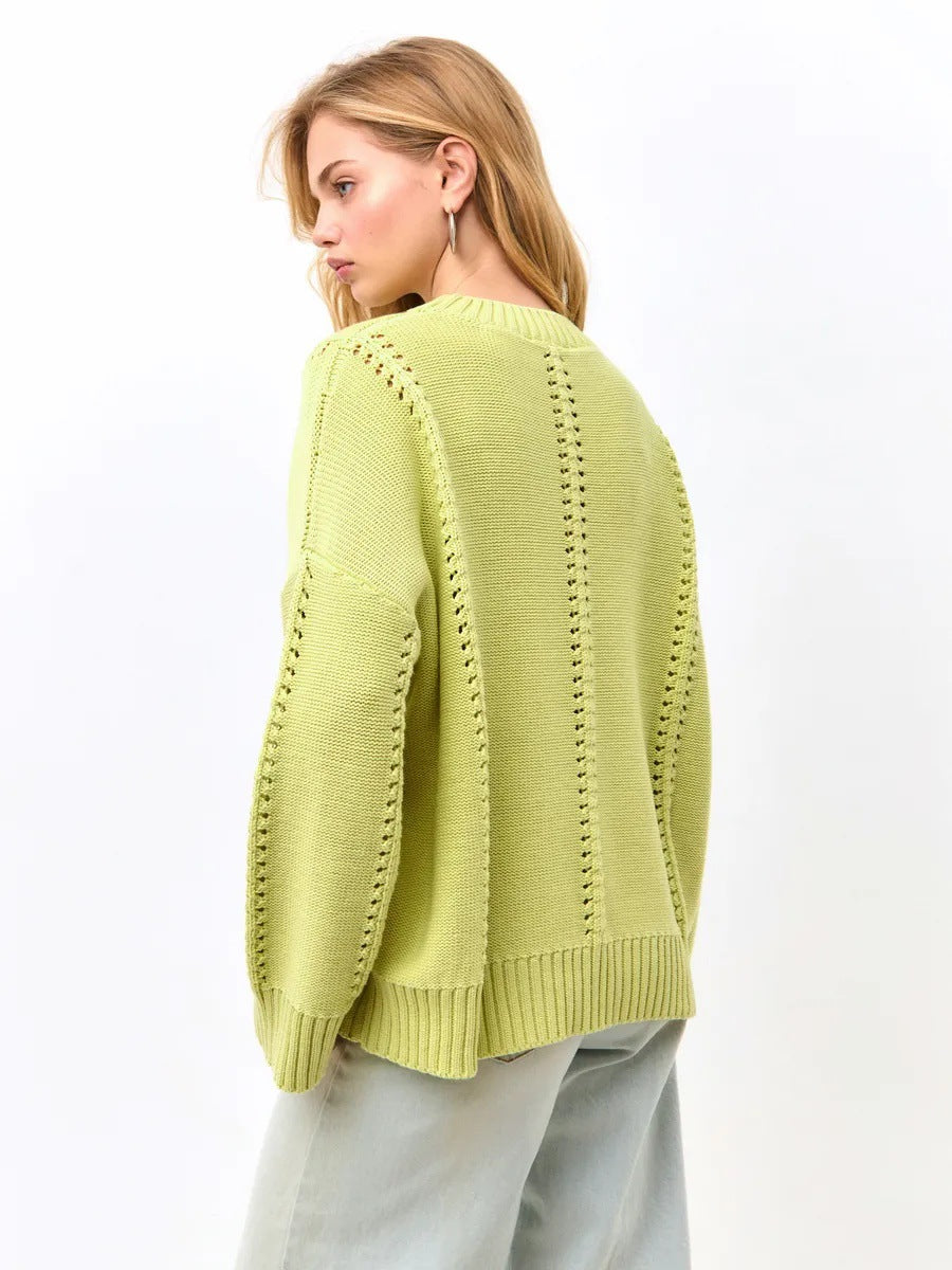 Damen Modischer Strickpullover mit Lochmuster