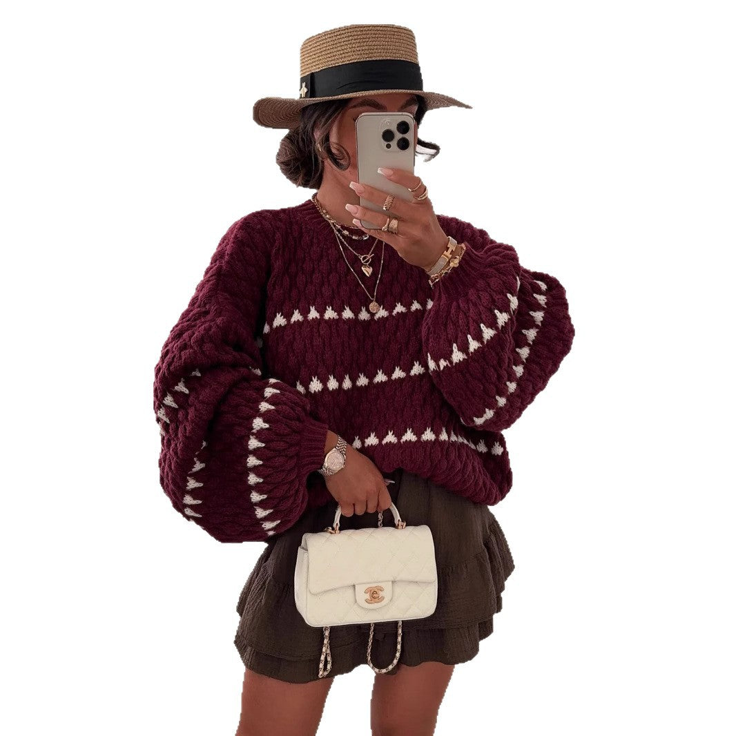 Damen modischer Pullover mit weitem Schnitt und strukturiertem Design R&B