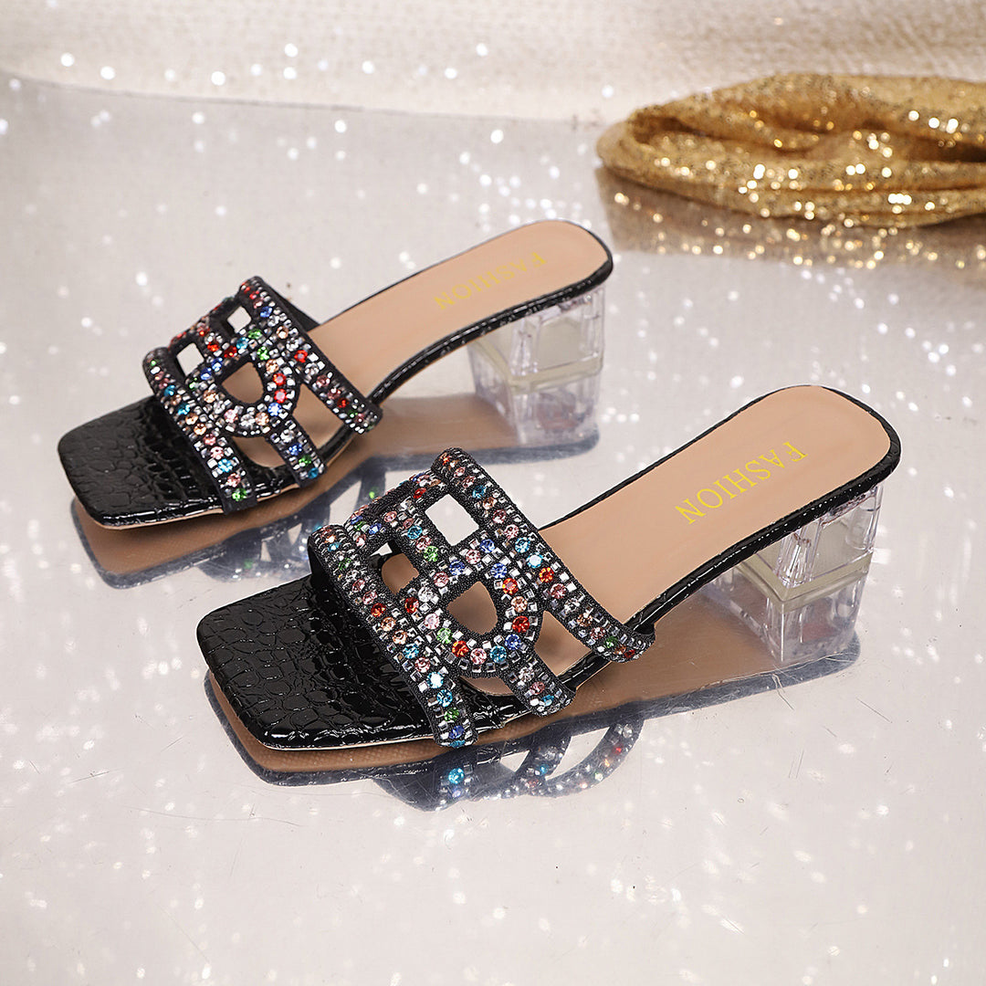 Damen Glitzernde Absatzsandalen mit funkelnden Strassapplikationen R&B