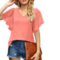 Damen V-Ausschnitt Bluse mit transparenten Rüschenschultern R&B