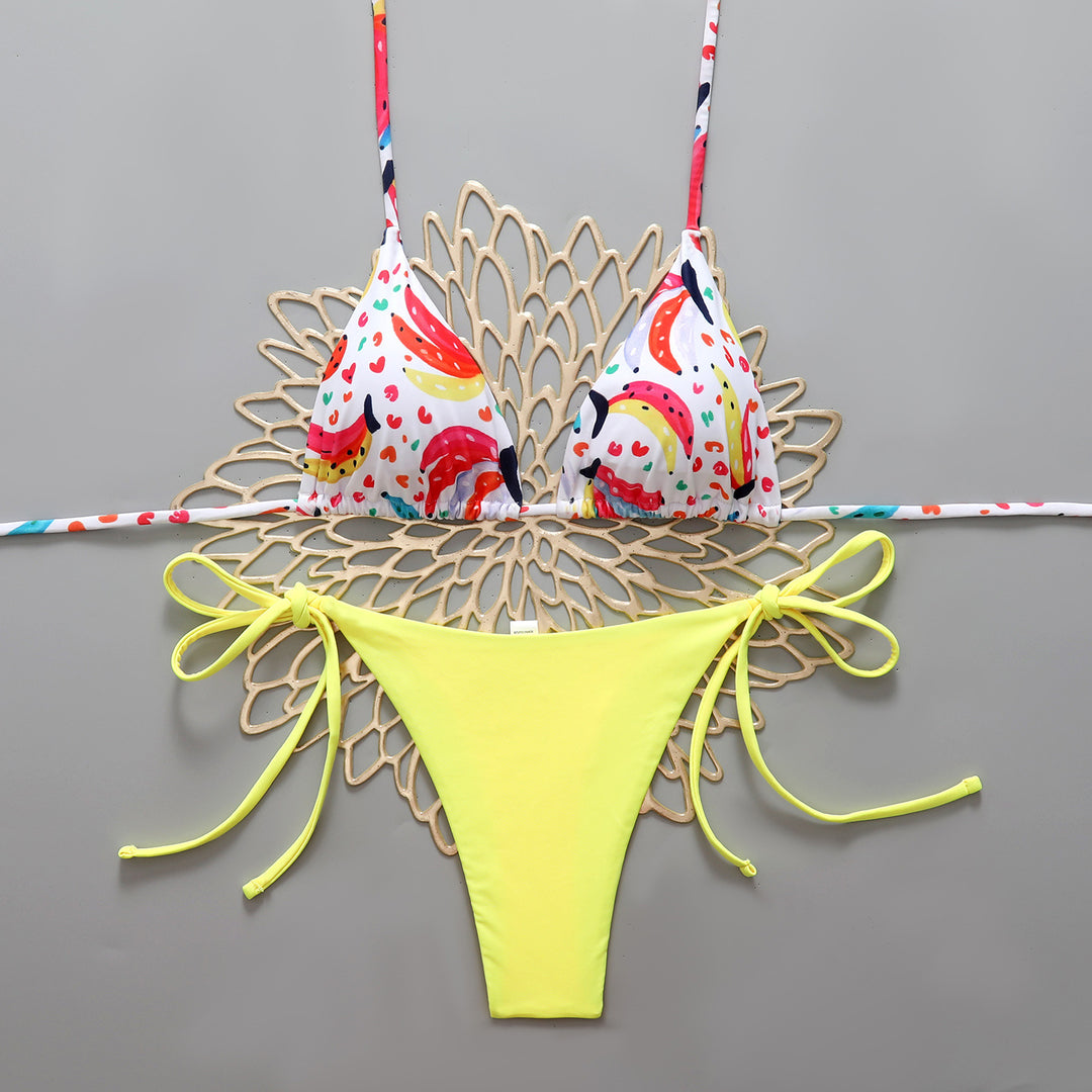 Damen Bikini-Set mit bunten Motiven und verstellbaren Seitenbändern R&B