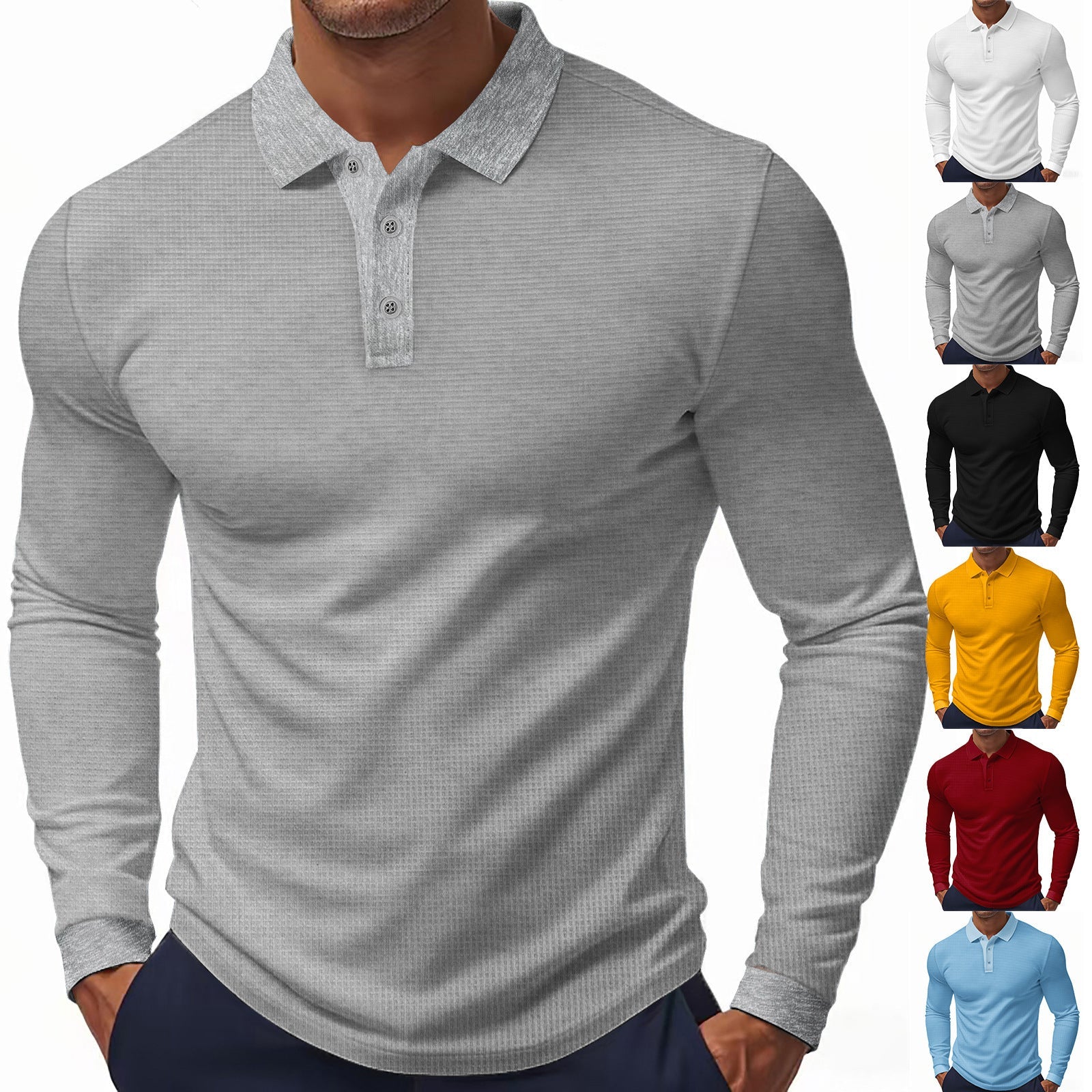 Herren Langarm-Polohemd mit strukturiertem GewR&Be R&B