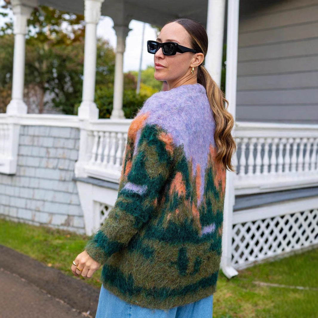 Damen kuscheliger und modischer Cardigan mit zeitgenössischem Muster R&B