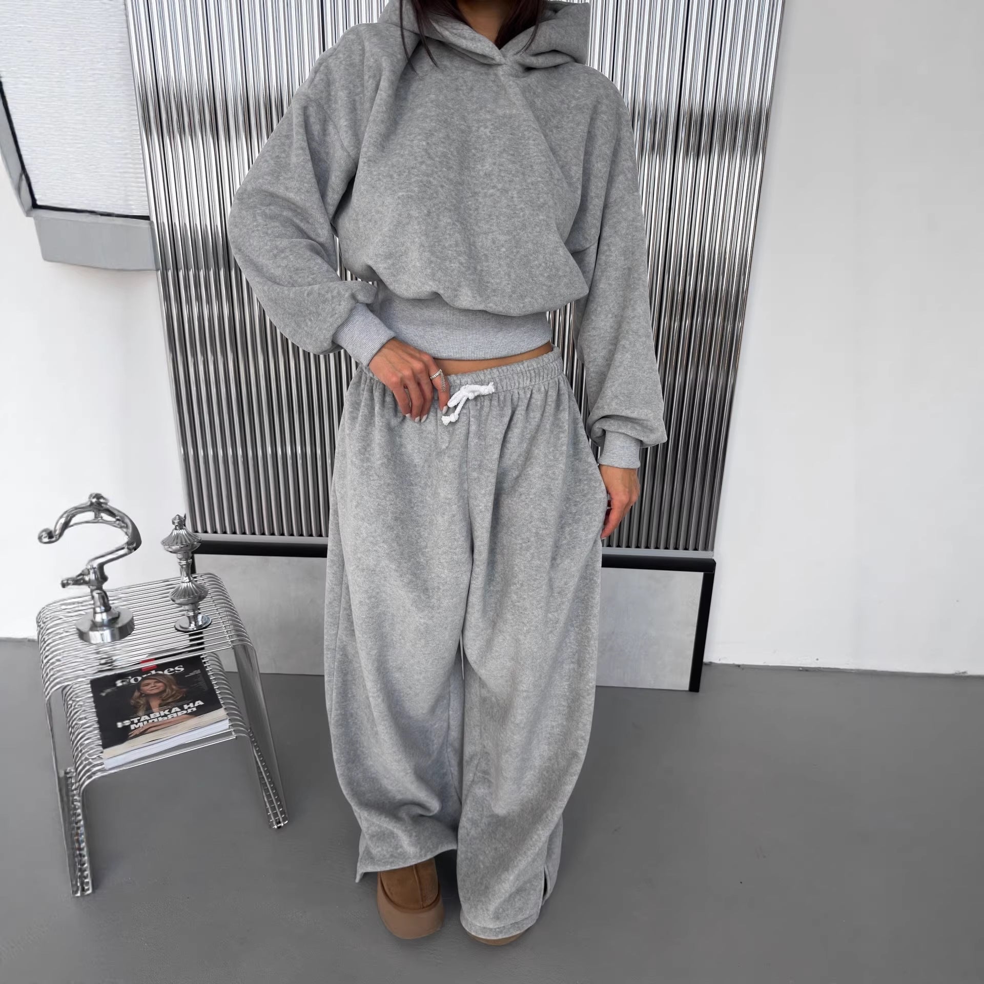 Damen Crop-Hoodie und Jogginghose Set R&B