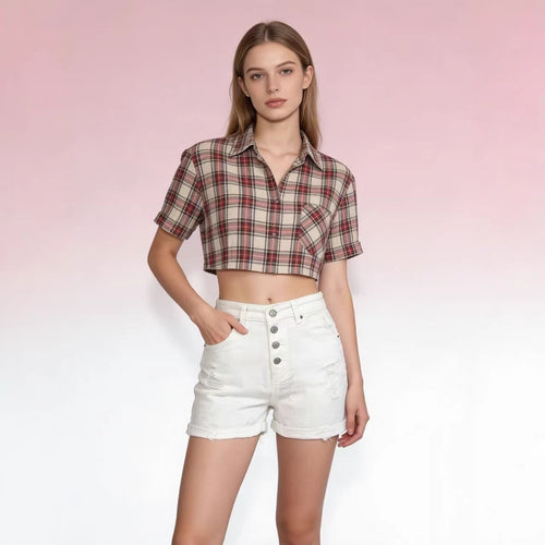 Damen cropped Denim-Jacke mit zwei Taschen R&B