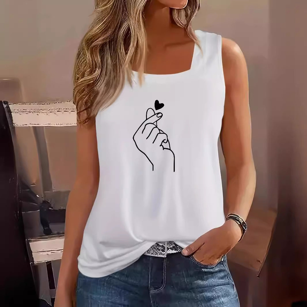 Damen ärmelloses T-Shirt mit kreativem Handdesign R&B