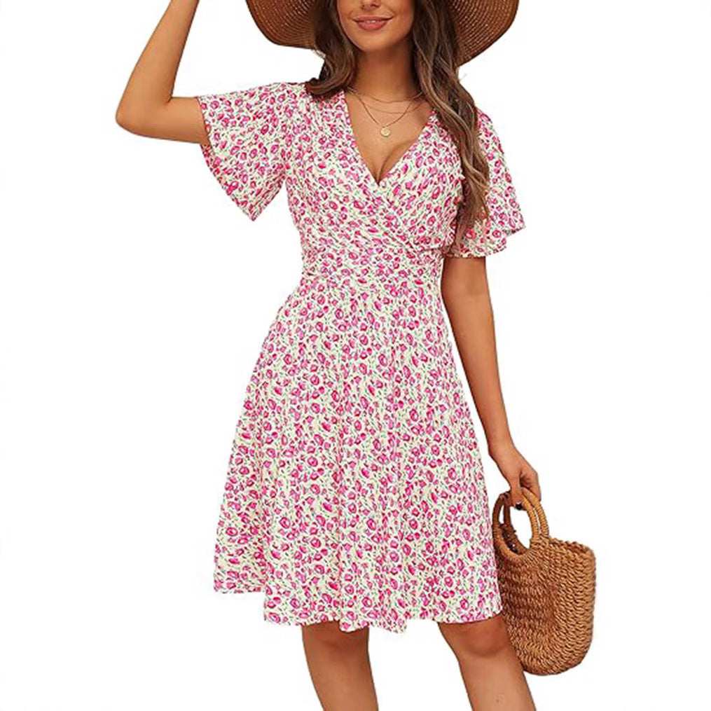 Damen Kurzarm Sommerkleid mit floralem Muster R&B
