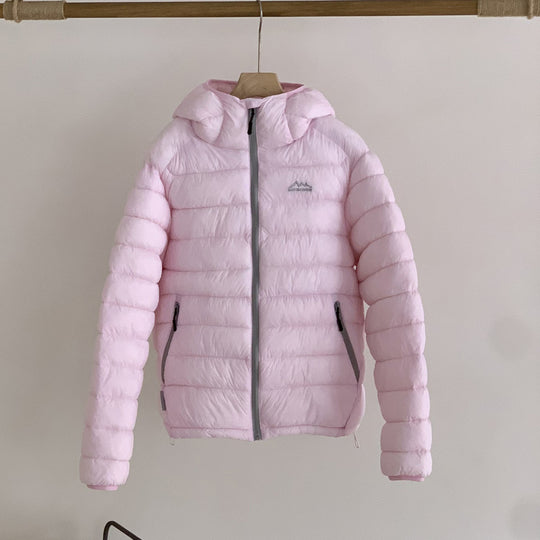 Damen ultraleichte Pufferjacke mit abnehmbarer Kapuze und elastischem Saum R&B