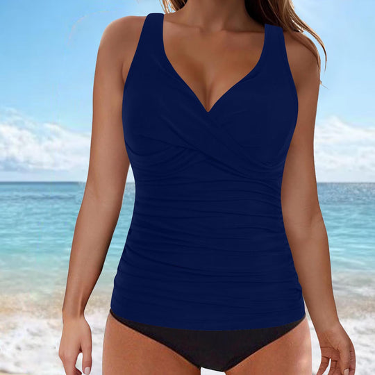 Damen elegantes Wickel-Badeoberteil mit Rüschen R&B