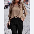 Damen elegante Bluse mit puffärmeligen Details und strukturiertem Stoff R&B