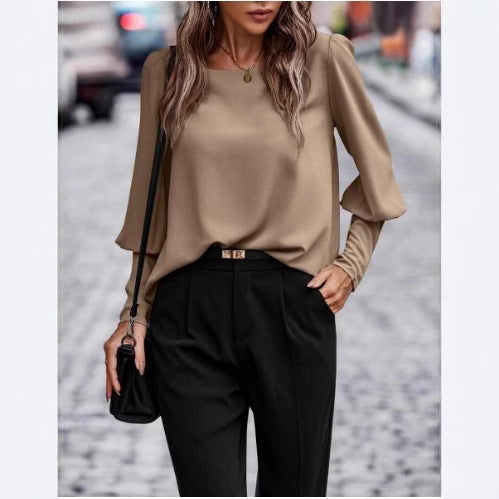 Damen elegante Bluse mit puffärmeligen Details und strukturiertem Stoff R&B