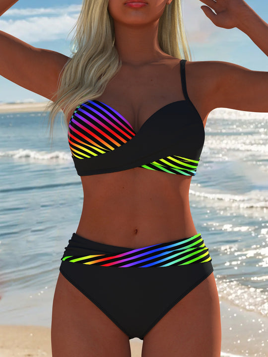 Damen Bikini-Set mit gepolstertem Oberteil und hochgeschlossenem Bund R&B