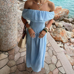 Damen Off-Shoulder Maxikleid mit fließendem Schnitt und Rüschendetails R&B