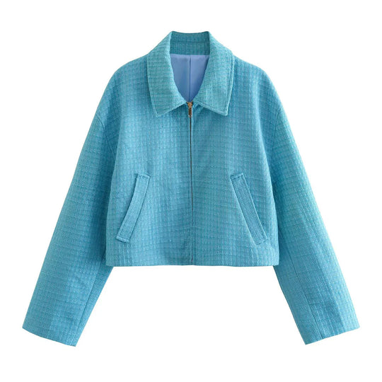 Damen cropped Jacke mit strukturierter Oberfläche und seitlichen Eingrifftaschen R&B