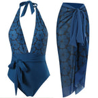 Damen eleganter Einteiler Badeanzug mit floralem Wickelrock R&B