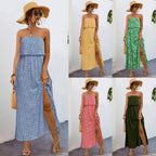 Damen Maxikleid mit trägerlosem Design und seitlichem Schlitz R&B