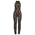 Damen Jumpsuit aus feiner Spitze mit hohem Kragen und figurbetontem Schnitt R&B
