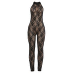 Damen Jumpsuit aus feiner Spitze mit hohem Kragen und figurbetontem Schnitt R&B