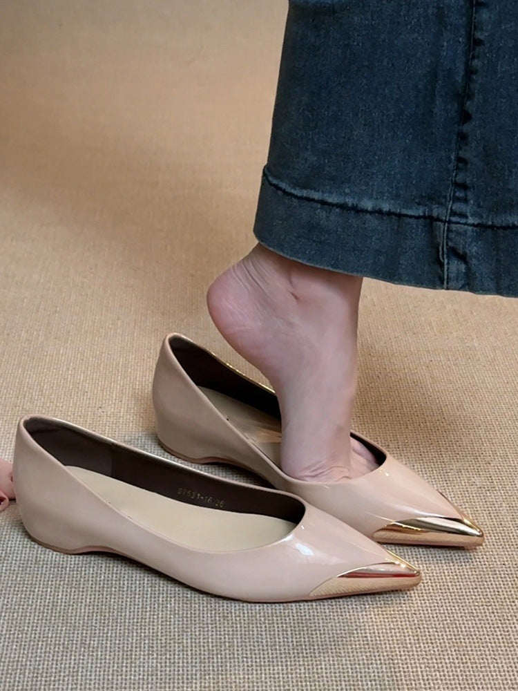Damen spitze Ballerinas mit glänzendem Obermaterial und feinem Akzent R&B