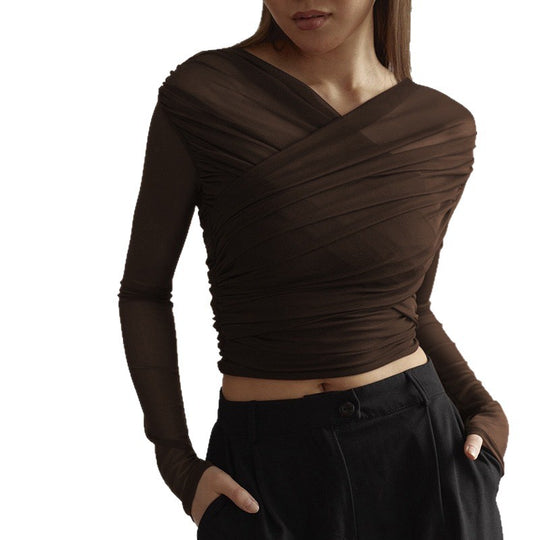Damen Langarm-Crop-Top R&B