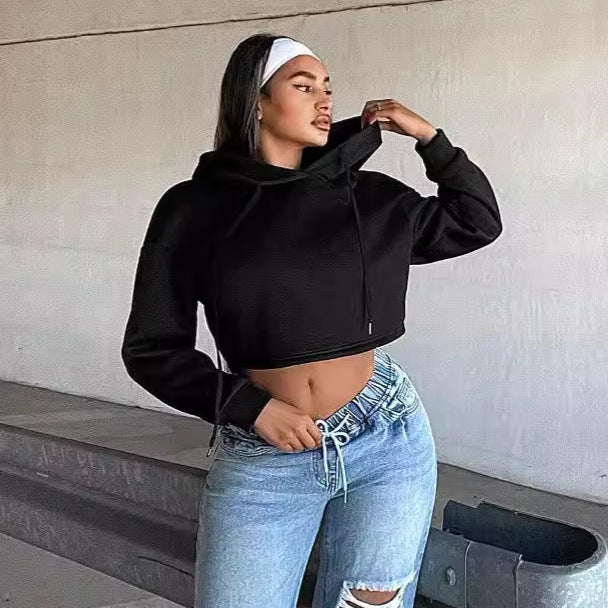 Damen Cropped Hoodie mit lässigem Schnitt und Kapuze R&B