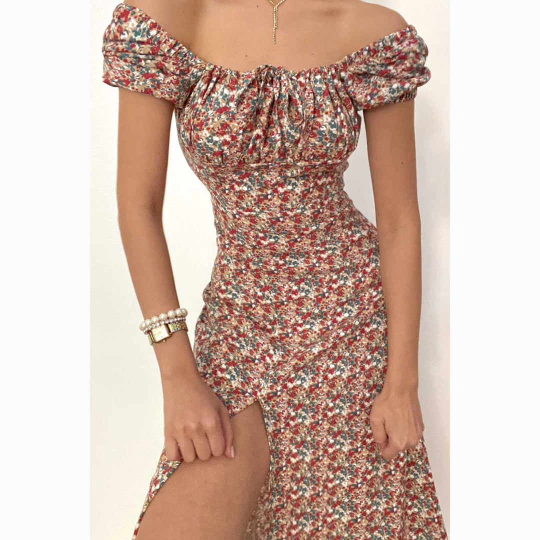 Damen Off-Shoulder Maxikleid mit floralem Design und elegantem Schlitz R&B