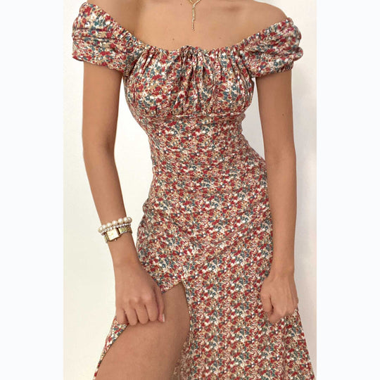 Damen Off-Shoulder Maxikleid mit floralem Design und elegantem Schlitz R&B