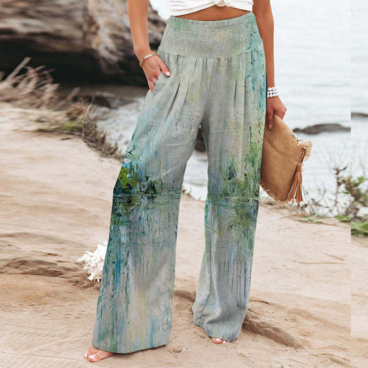 Damen weite Floral-Hose mit elastischem Bund und seitlichen Taschen R&B