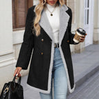 Damen Modische Oversized-Jacke mit Teddyfutter und doppelter Knopfleiste R&B