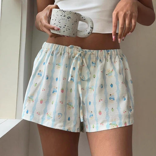 Damen entspannte Kurzpyjamahose mit buntem Druck und elastischem Bund R&B