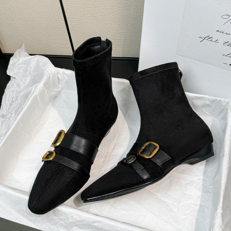 Damen Ankle Boots mit modischen Schnallen und spitz zulaufendem Design