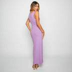 Damen figurbetontes Maxikleid mit ärmellosem Design und dezenter Drapierung R&B