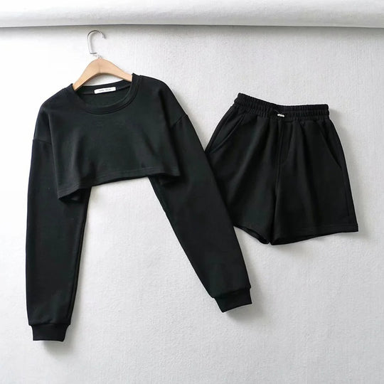Damen lässiges Crop-Top und Shorts Set R&B