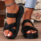 Damen Woven-Badesandalen mit Kreuzriemendesign und rutschfester Sohle R&B