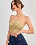 Damen Crop-Top mit Rüschendesign und zarten Trägern R&B
