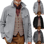 Herren Fleece-Hemdjacke mit zwei Brusttaschen und modischem Stehkragen R&B