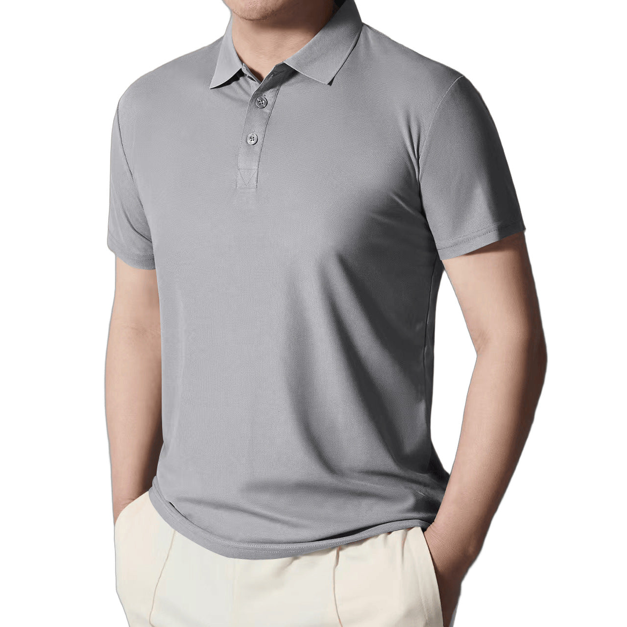 Herren nan figurbetontes Kurzarm-Poloshirt aus elastischem Jersey mit Hemdkragen und kurzer Knopfleiste R&B