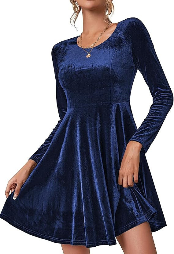Damen elegantes A-Linien Kleid aus samtigem Material R&B