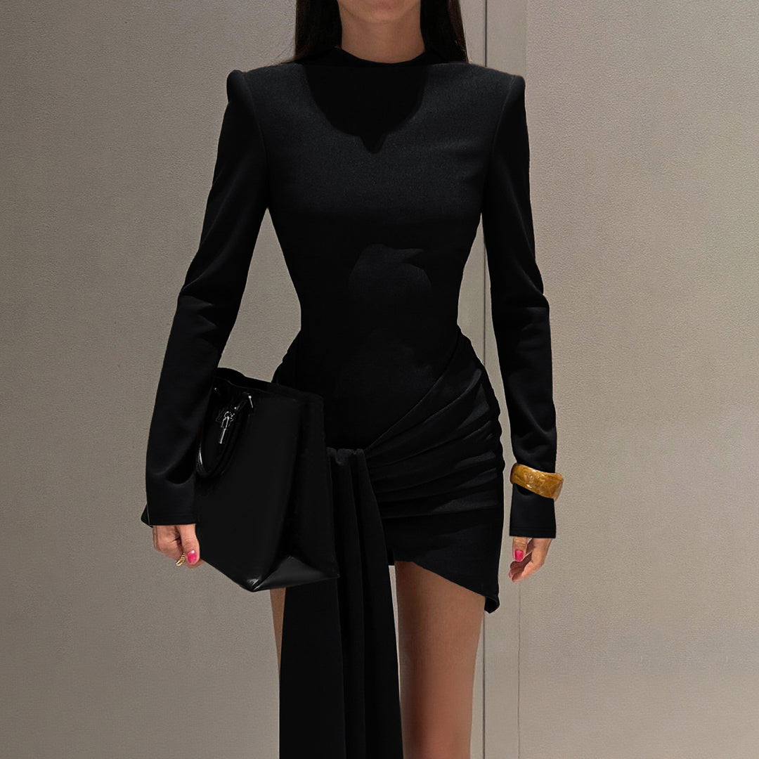 Damen figurbetontes Minikleid mit langen Ärmeln und raffiniertem Wickeldesign R&B