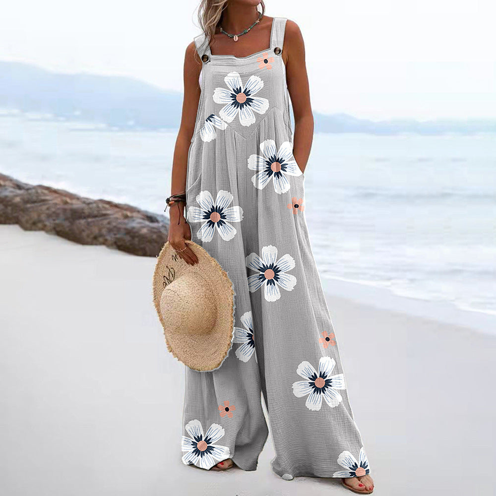 Damen Weit geschnittene Latzhose mit floralem Muster und praktischen Taschen R&B