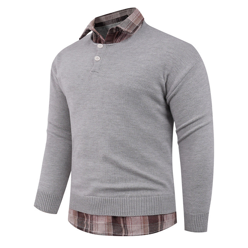 Herren Pullover mit integriertem Hemdkragen und Knopfdetails R&B