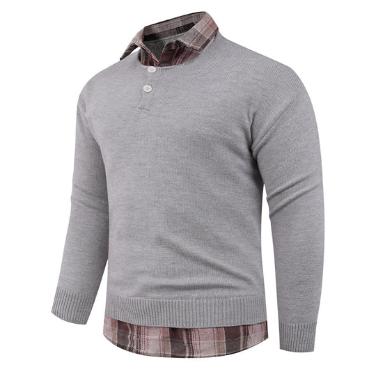 Herren Pullover mit integriertem Hemdkragen und Knopfdetails R&B