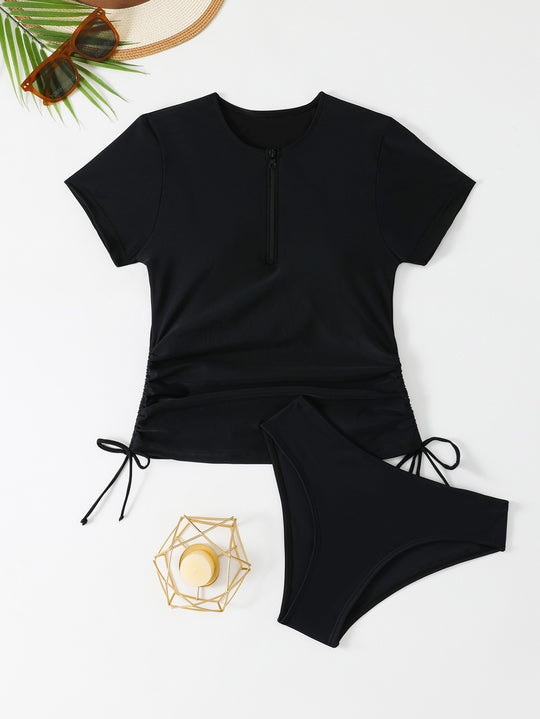 Damen Sportlicher Zweiteiler Badeanzug mit zip und regulierbarem Schnitt R&B